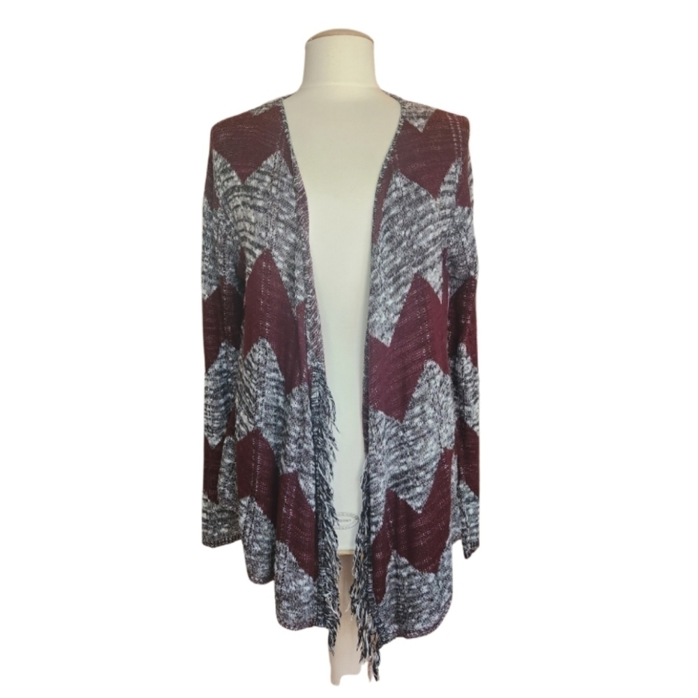 Vanity Fringe Chevron Cardigan Gray and Red